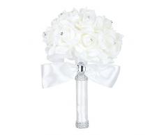 Febou Hochzeitsstrauß Brautjungfer Blumenstrauß Brautstrauß Künstliche Blumen für Hochzeit, Party und Kirche Elfenbeinfarben, Größe S