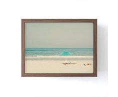 Society6 Mini-Kunstdruck Ingrid Beddos, türkisfarbener Strandschirm, gerahmt, 10,2 x 7,6 cm, Weiß 4 x 3 Maple