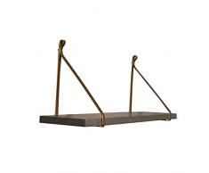 Benjara Rechteckiges Wandregal aus Holz mit Metallhalterungen, Grau und Gold