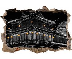 Pixxprint 3D_WD_S4195_62x42 prächtiges chinesisches Haus mit Laternen Wanddurchbruch 3D Wandtattoo, Vinyl, schwarz / weiß, 62 x 42 x 0,02 cm