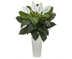 Nearly Natural Fast Natur Spathiphyllum 7,6 cm in weiß Tower Pflanzgefäß, grün