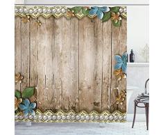 ambesonne Perlen Decor Kollektion, BE CREATIVE Zitat Watercolor Print Federn und aufreihmaterialien Boho Style Home Decor Polyester-,-Badezimmer Dusche Vorhang Set mit Haken, weiß braun, Polyester, Multi 9, 69W x 70L