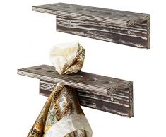 MyGift Wandregal, 30,5 cm, rustikales Fackelholz, 2 Stück