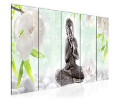 Bilder Feng Shui Buddha Wandbild 200 x 80 cm Vlies - Leinwand Bild XXL Format Wandbilder Wohnzimmer Wohnung Deko Kunstdrucke Grün 5 Teilig - MADE IN GERMANY - Fertig zum Aufhängen 019155b