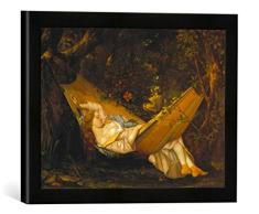 Gerahmtes Bild von Gustave Courbet Die Hängematte, Kunstdruck im hochwertigen handgefertigten Bilder-Rahmen, 40x30 cm, Schwarz matt