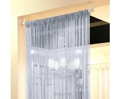 Topixdeals Fadenvorhang mit Fransen, flach, silberfarbenes Band, für Fenster, Raumteiler, niedliche Streifen, Quaste, Party-Events 110 X 110 Inch (1 Pack) Silvery-Gray-1