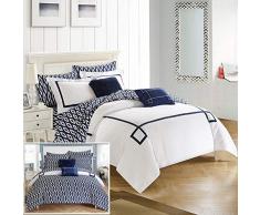 Chic Home DS2955-AN 4-teiliges Bettwäsche-Set mit griechischem Schlüssel, Bestickt, wendbar, mit Kissenbezügen und dekorativen Kissen, Kingsize, Marineblau Modern King Comforter Navy
