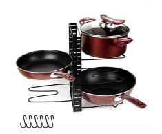 VANRA Topf-Organizer für Küche Kochgeschirr Pfannen Organizer Rack Theke und Schrank Topfdeckelhalter mit 3 DIY Methoden, schwarzes Metall 5+ Pot Holder schwarz