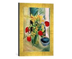 Gerahmtes Bild von August Macke Stilleben mit Tulpen, Kunstdruck im hochwertigen handgefertigten Bilder-Rahmen, 30x40 cm, Gold Raya