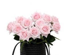 Best Seller Echt Latex Feuchtigkeitsspendende Aritificial Blumen Rosen von True Touch und Natur für Hochzeit/Home Blume Rose Decor oder als eine Künstliche Blumenstrauß an Frau/Mutter/Freunde/Valentine s Day 12 Milchweiß