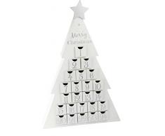 small foot Holz in Tannenbaum-Form, 24 Schubladen mit silbernen Ziffern und Schriftzug Merry Christmas sowie Sternenspitze Adventskalender, WeiÃ, 64.00 x 42.00 x 8.00 cm