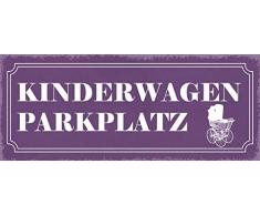 Schatzmix Spruch PARKTPLATZ (lila Schild mit Kinderwagen) Metallschild 27x10 Deko tin Sign Blechschild, Blech, Mehrfarbig, 27x10 cm