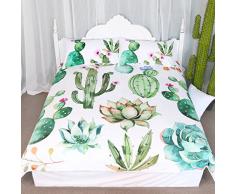 kingtex Bright Cactus Muster Betten Set grün Pflanzen Kaktus Print 3 Stück Bettbezug Set Nature Art Prints Decor Kollektion, Polyester-Mischgewebe, As Figure, Twin