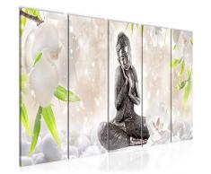 Bilder Feng Shui Buddha Wandbild 150 x 60 cm Vlies - Leinwand Bild XXL Format Wandbilder Wohnzimmer Wohnung Deko Kunstdrucke Braun 5 Teilig - MADE IN GERMANY - Fertig zum Aufhängen 019156a