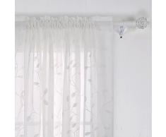 deconovo Sheer Floral Vorhänge Vorhänge aus Leinen Stickerei Vorhang mit Schlaufenband, Platten, Polyester-Mischgewebe, Leaves-Beige, 52 x 84 Inch