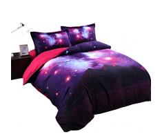 Alicemall Bunte Galaxie-Bettwäsche, violett-rot, Weltraum-Drucke, Schlafzimmerlaken-Set, weich und atmungsaktiv, 4-teiliges Bettbezug-Set, keine Bettdecke, Queen-Size-Bettbezug-Set (Queen, Multi-Color Galaxy)