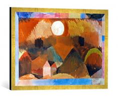 Gerahmtes Bild von Paul Klee Landschaft in rot mit dem weißen Gestirn, Kunstdruck im hochwertigen handgefertigten Bilder-Rahmen, 70x50 cm, Gold Raya