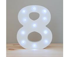 WONFAST Dekoratives Licht bis Holz Nummer Buchstaben, Weiß Holz Festzelt Anzahl LED Lichter Schild Partei Hochzeit Decor batteriebetrieben Nr. 8