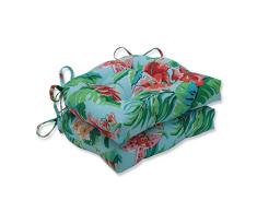 Pillow Perfect Stuhlkissen für drinnen und draußen, tropisches Paradies, groß, 17,5 x 16,5 x 4, Blau, 2 Stück