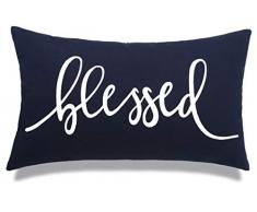 EURASIA DECOR DecorHouzz Kissenbezug, Landhausstil, Bestickt, für Hauseinweihung, Gastveranda, Hochzeit, Jahrestag 12X20 Blessed(Navy)