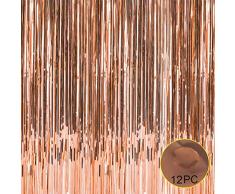 Folie Fransen Metallic Vorhang Hintergründen – mit Ballon Sticks 3,3 ftx6.6ft Lametta glänzend Vorhänge Ideal für Foto Booth Party/Fenster/Tür Dekorative Fransen Gardinen, 1 Paar Rose Gold