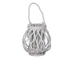 Benjara Lattice Design Windlicht mit GlasHurricane und Seilgriff, klein, Weiß