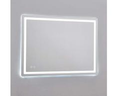 Kingfine Badezimmerspiegel mit LED-Beleuchtung, zur Wandmontage, horizontal/vertikal, Smart Touch-Steuerung, dimmbar, mit eingebautem beheiztem Entfeuchter-Pad, IP44 Classic 700*900mm Silberfarbener Aluminiumrahmen