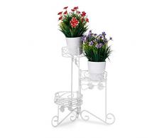 Relaxdays Blumenständer Metall, 3 Etagen, zum Klappen, dekorative Blumentreppe, vintage, innen & außen, H: 40 cm, weiß