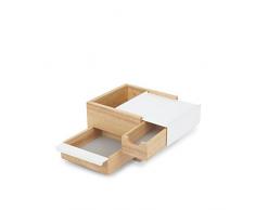 Umbra Stowit Mini Design Schmuckkasten - moderne Schmuck Box mit Geheimfächern für Ringe, Armbänder, Uhren, Halsketten, Ohrringe und Accessoires, Holz / Metall, Weiß / Natur