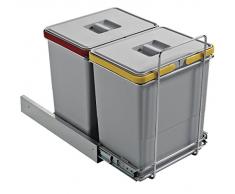 ELLETIPI Ecofil PF01 34B2 Mülleimer zur Mülltrennung, ausziehbar, mit Base, Kunststoff und Metall, grau, 30 x 45 x 36 cm