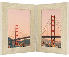 Frametory Bilderrahmen, 10,2 x 15,2 cm, aufklappbar, mit Glasfront, für 2 Bilder à 10,2 x 15,2 cm, vertikal auf dem Schreibtisch oder auf dem Tisch 4x6 Double Natur