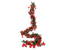 Luyue 2 Stück 69 Köpfe Künstliche Rosenranken Blumen Girlanden Dekorationen Blumendeko Garten Handwerk Rosen Efeu Pflanzen für Hochzeit Bogen Arrangement Red*2pack