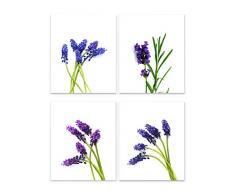 Lavendel-Wandkunst, 20,3 x 25,4 cm, 4er-Set, ungerahmt, Botanischer Kunstdruck – Atemberaubende lila Blumendekor für Küche, Schlafzimmer, Büro, Badezimmer, Zuhause