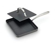 Lagostina H906S264 Nera Pfanne mit Gusseisenpresse, harteloxiert, Antihaftbeschichtung, 25,4 cm, 2-teiliges Kochgeschirr-Set, spülmaschinenfest, Grau