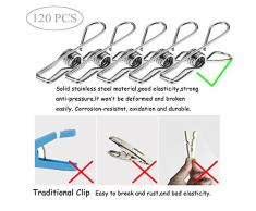 120 Stück Edelstahl Stoffnadel, 5,1 cm Wäscheleine Haken für Socken, Handtuch, Taschen, Schals, Hängeaufbewahrung, Wäschekordel, Wäscheklammern, Wäscheklammern, Aktenpapier, Lesezeichen, S-Binder, Metallclip