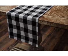 chezmax Plaid Baumwolle Leinen wendbar Picknick Tischläufer Party Bankett Dekoration Outdoor Tischdecken ohne Lange Fransen für Esstisch Schwarz und Weiß 30,2 x 180,1 cm, Baumwoll-Leinen, muster 2, 30cm*200cm/11.9x 78.7