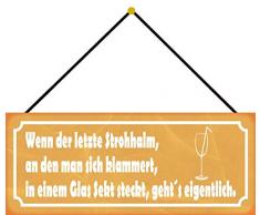 Schatzmix Strohhalm Glas Sekt Trinken Metallschild 27x10cm Wanddeko mit Kordel Blechschild, Blech, Mehrfarbig, 27x10 cm