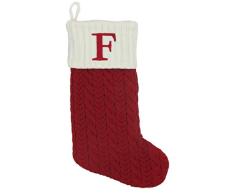 Generic Nikolausstiefel quadratisch 53,3 cm Monogramm Bestickt Initiale Zopfstrick rot Weihnachten Holiday Stocking Letter F