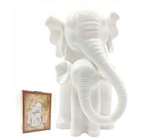 Anding Home Decoration Dekofigur Elefant Mutter und Baby in Hochglanz Weiß Porzellan