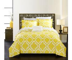 Chic Home 4-teiliges Juniper Wendebettwäsche Ikat Diamant geometrisches Muster Drucktechnik King Bettbezug-Set Gelb