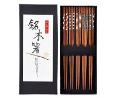 Antner Handgefertigt Stäbchen Wiederverwendbar Natur Holz Essstäbchen mit Box, 5 Paar