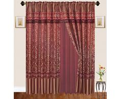 Elegantes Home Fenster Zwei Paneelvorhänge Vorhang Vorhang Vorhang Set mit Volant & Sheer für Wohnzimmer, Schlafzimmer, Esszimmer und Schiebetüren #122 63 Length burgunderfarben