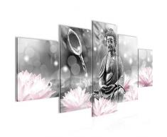 Bilder Feng Shui Buddha Wandbild 200 x 100 cm Vlies - Leinwand Bild XXL Format Wandbilder Wohnzimmer Wohnung Deko Kunstdrucke Rosa Grau 5 Teilig - MADE IN GERMANY - Fertig zum Aufhängen 018251c