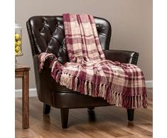 Chanasya Farmhouse Muster, Karo-Überwurf, leicht, gestrickt, texturiert, dekorative Decke für Sofa, Stuhl, Couch Bett, Wohnzimmer, Decke mit Fransen, 127 x 167 cm Modern 50x65 Inches rot