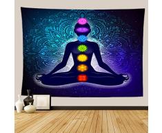 WUIOS indische Chakren Tapisserie, Yogamatte, Bohemianisches Studio-Raum, Meditation, Dekoration, Decke Dekoration, Picknickdecke (59 W x 79 l), Schwarz