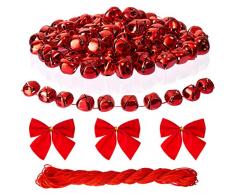 Naler Weihnachtsglocken mit roter Kordel und roten Schleifen für Weihnachten, Partys, Festivals, 2,5 cm, 120 Stück