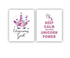 Einhorn Kunstdruck (25,4 x 20,3 cm Rainbow Art Unicorn Geschenk für Mädchen, Leinwand Gemälde Poster und Kunstdrucke Wandbilder für Kinder Zimmer Home Decor, ohne Rahmen Unicorn Print Set of 2