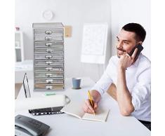 Relaxdays, Silber Schubladenbox, 10 Schubfächer, für Din A4 Dokumente, Ordnungssystem für Schreibtisch, Aktenablage, Standard