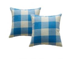 Bestjybt Buffalo Karo Plaids Fall Throw Kissenbezug Baumwolle Leinen Kissenbezug Kissenbezug Retro Bauernhaus Dekoration für Couch Sofa Bett, 2er Pack 18 x 18 inch blau
