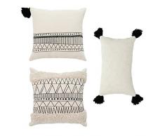 THE HOMEBOD HAVEN Kissenbezüge, geometrisch, dekorativ, 45,7 x 45,7 cm, 30,5 x 50,8 cm, für Bett, Sofa, Gewebte Quasten, getuftet, modernes Design, Schwarz und Cremefarben, 3 Stück